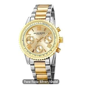 WOMEN'S WATCH QUARTZ TWO-TONE SILVER & GOLD ST STEEL BRACELET LINK AKRIBOS XXIV